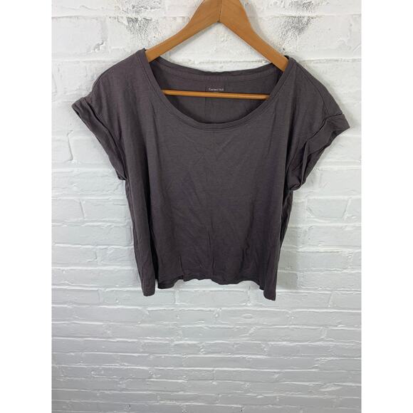 Garnet Hill Women's Stretch Scoop Neckline T-Shirt Cap Sleeve Gray Size Medium - Picture 1 of 5